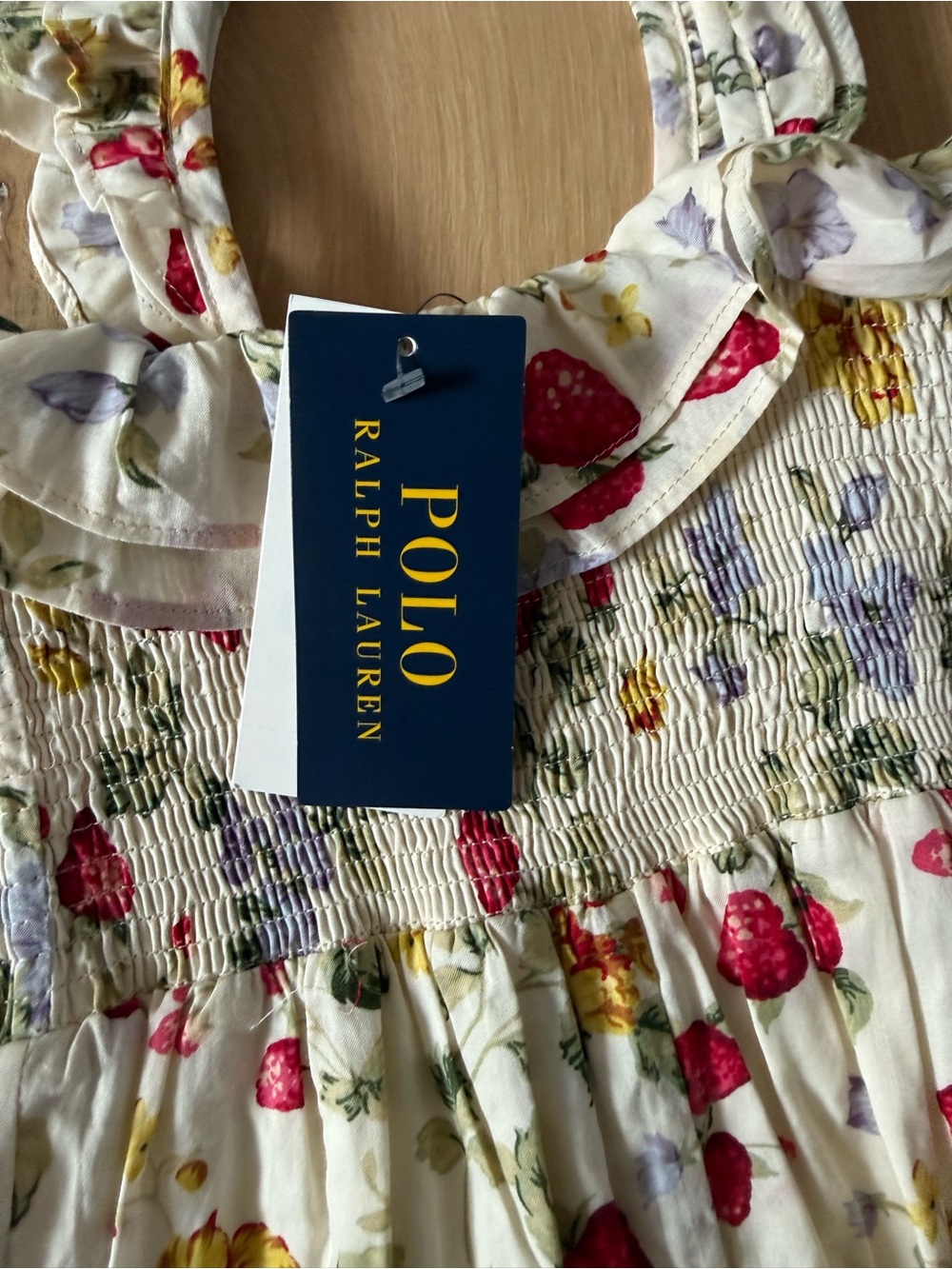 Ralph Lauren Cream Floral & Strawberry Print Girls' One-Piece - Picture 4 of 13